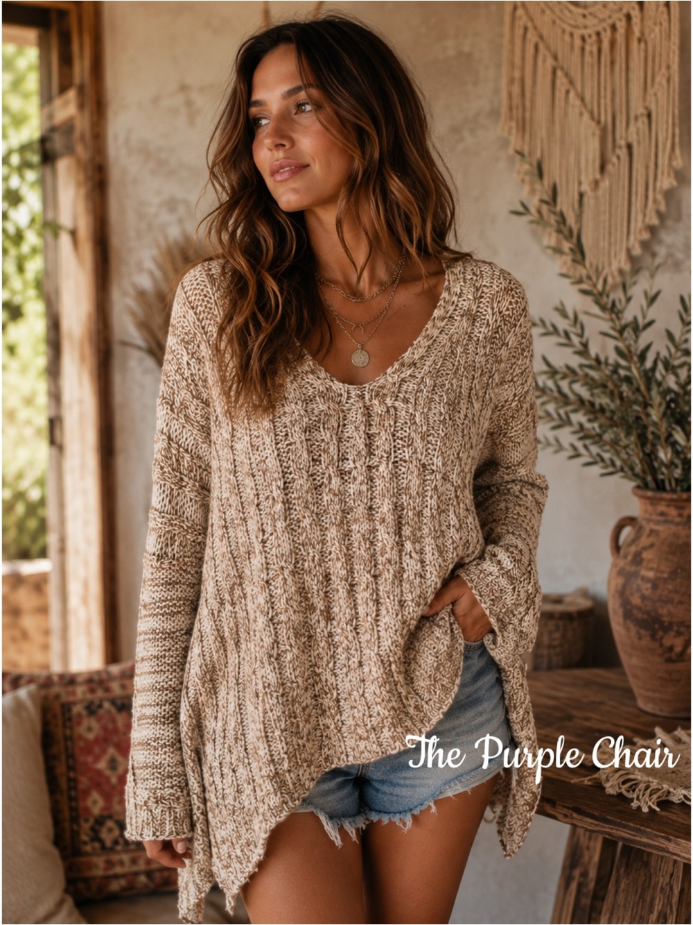 NWT Long Sleeve Marled Chunky Knit Oversized Sweater XS/S